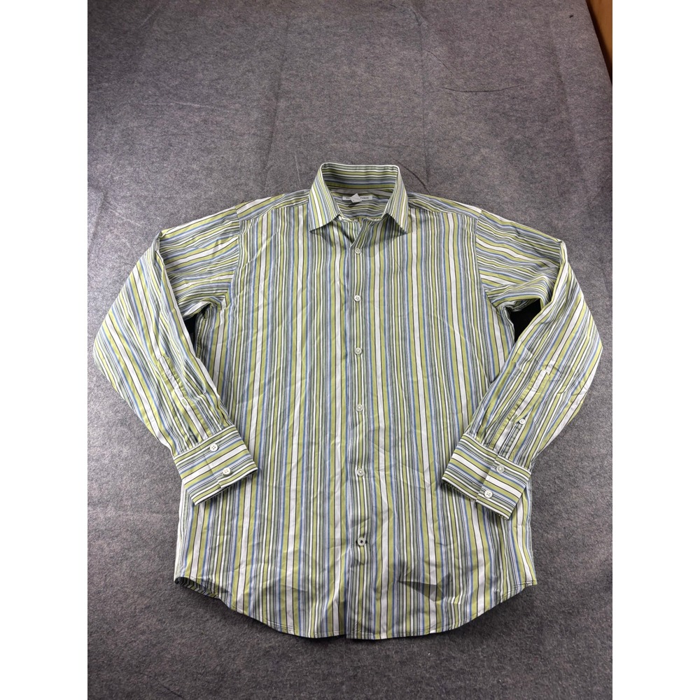 Banana Republic Men M Green Blue Striped Cotton Button Down Shirt Preppy y2k 00s
